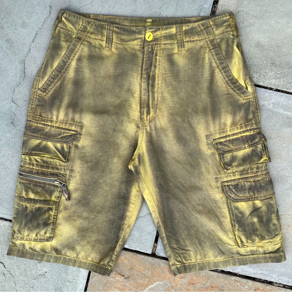 Reworked Y2K Slime Yellow Gorpcore Utility Ripstop Cargo Shorts Upcycled